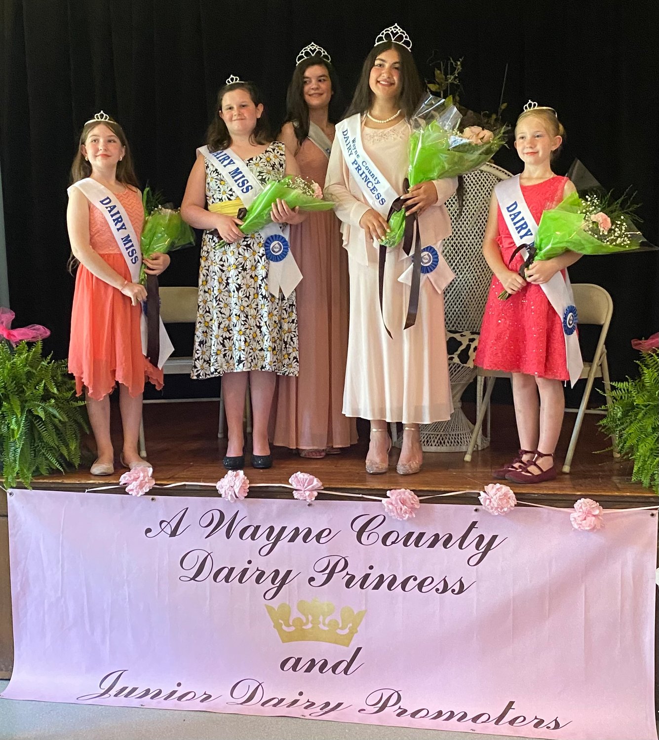The 2022-2023 Wayne County dairy royalty. Pictured are ..Dairy Miss Zoey Tyler, left; Dairy Miss Kenley Roberts; 2021-2022 Wayne County Dairy Princess Madison Roberts; 2022-2023 Wayne County Dairy Princess Elektra Kehagias and Dairy Miss Chloe Tyler.